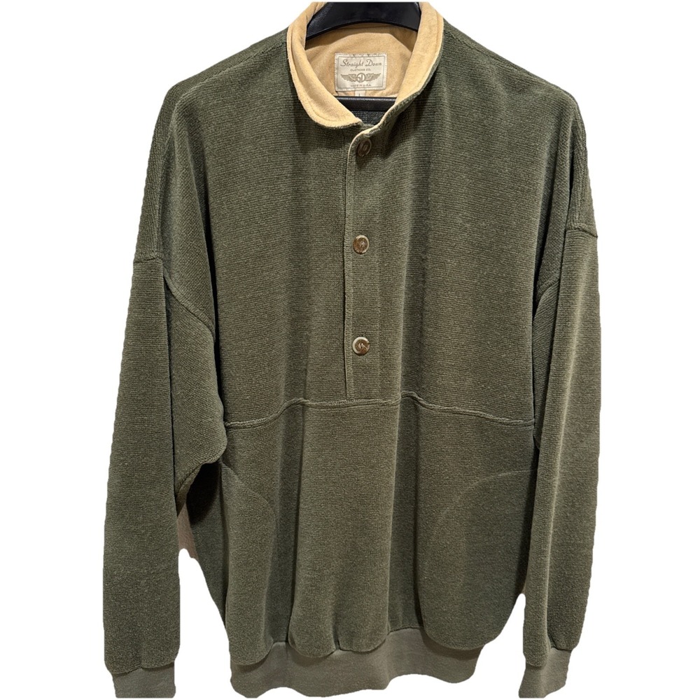Vintage Straight Down Fleece Pullover Jacket Mens Large Green Golf Made in‎ USA